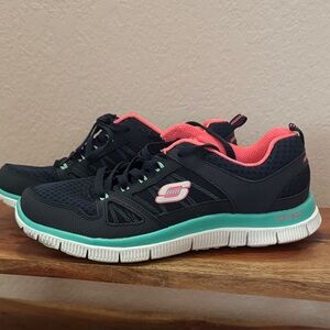 Skechers Women's Flex Sole Navy and Coral Athletic Shoes